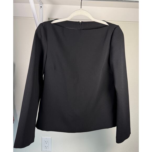 ZARA Sliced Boatneck Black Crepe Long Sleeve Top Women's Small Professional - Picture 2 of 7